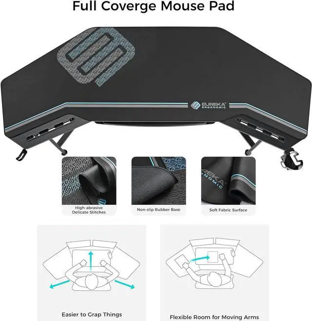 Alt view image 6 of 7 - EUREKA ERGONOMIC Aero Gaming Desk with Led Lights, 72" Large Wing-Shaped Studio Desk W Keyboard Tray Monitor Stand Dual Headphone Hanger Cup Holder for Live, Streamer