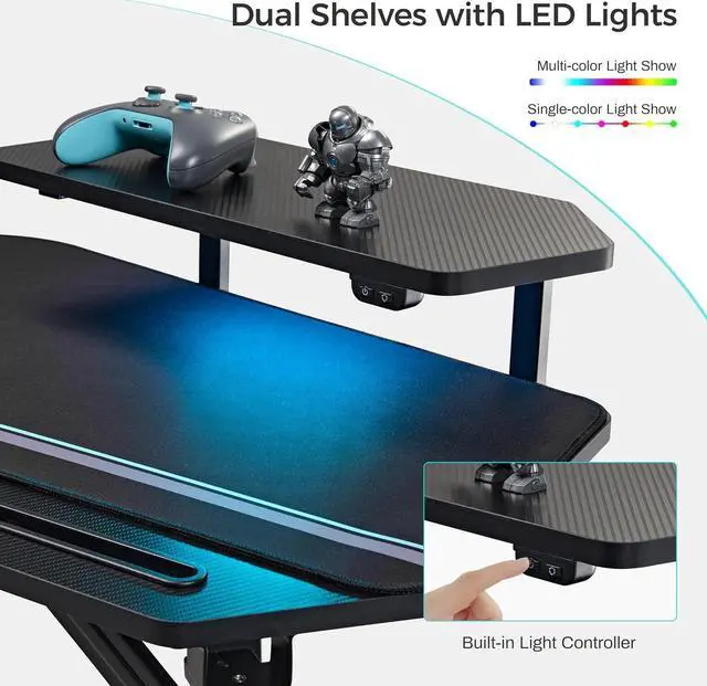 Alt view image 7 of 7 - EUREKA ERGONOMIC Gaming Desk with Led Lights, 72" Large Wing-Shaped Studio Desk W Keyboard Tray Monitor Stand Dual Headphone Hanger Cup Holder for Live, Streamer