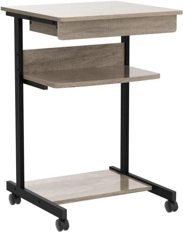 Alt view image 5 of 7 - Topeakmart Rolling Computer Desk Cart with Drawer, Small Computer Desk for Small Spaces with Wheels, Rolling Stand Up Desk PC Laptop Computer Table Tray Desk Gray