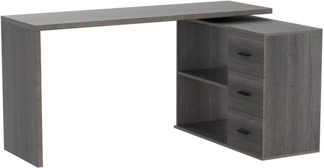 Alt view image 4 of 7 - HSH Dark Grey L Shaped Computer Corner Desk with 3 Storage Drawers 55 inch
