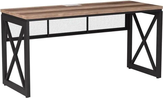 Alt view image 4 of 7 - BON AUGURE Industrial Home Office Desks, Rustic Wood Computer Desk, Farmhouse Sturdy Metal Writing Desk (60 Inch, Vintage Oak)