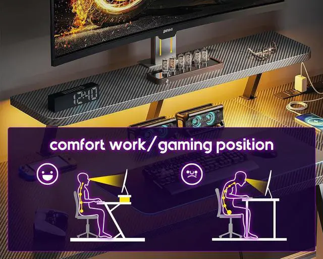 Alt view image 6 of 7 - MOTPK Small Gaming Desk with LED Lights & Power Outlets, 39 Inch L Shaped Gaming Computer Desk with Storage Shelf, Gamer Desk with Monitor Stand, PC Gaming Table with Carbon Fiber Texture, Black