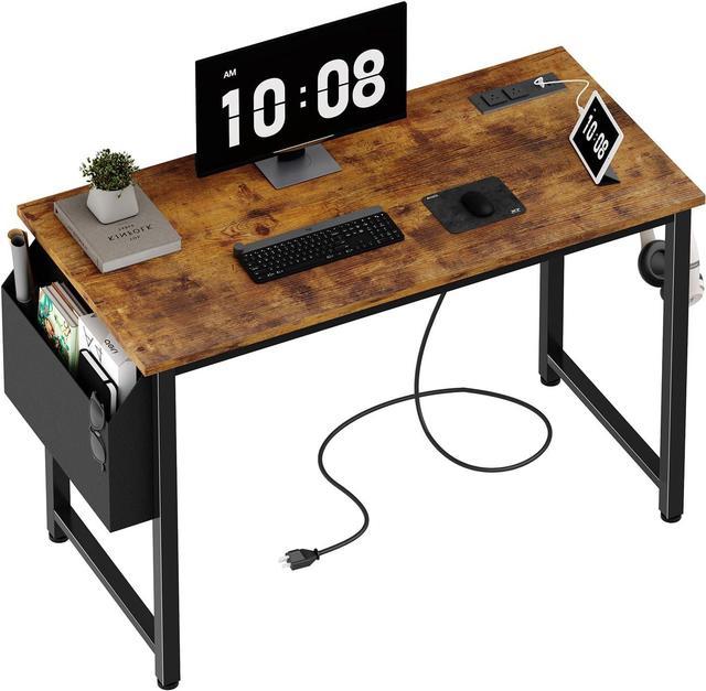 Lufeiya 40 inch Computer Desk with Power Outlet 39 inch Teen Study Table Home Office Work Writing Desk with Charging Station Outlets Built in Rustic Brown Newegg