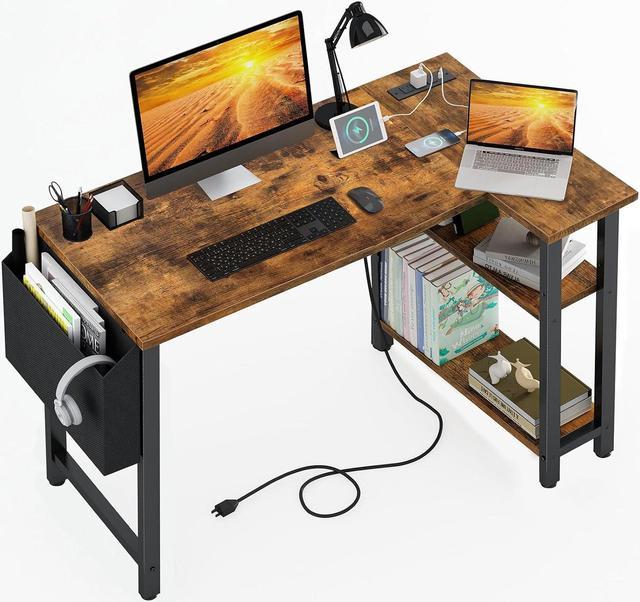 Lufeiya Small L Shaped Desk with Power Outlet Shelves 40 Inch Corner Desk for Small Space Home Office L Shaped Computer Desk PC Desks with Charging Station Rustic Brown Newegg