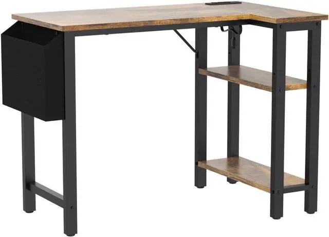 Alt view image 5 of 7 - Lufeiya Small L Shaped Desk with Power Outlet Shelves, 40 Inch Corner Desk for Small Space Home Office, L-Shaped Computer Desk PC Desks with Charging Station, Rustic Brown