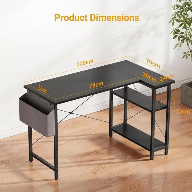 Alt view image 3 of 7 - CubiCubi 40 Inch Small L Shaped Computer Desk with Storage Shelves Home Office Corner Desk Study Writing Table, Black