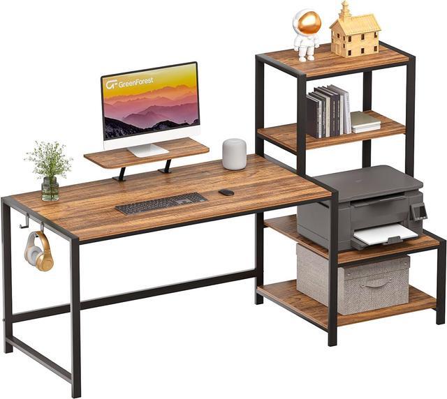 Main image of GreenForest Computer Desk with Storage Printer Shelf,67 inch Reversible Home Office Desk Large Study Writing Table with Movable Monitor Stand and 2 Headphone Hooks for PC Gaming Working, Walnut