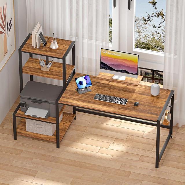 Alt view image 7 of 7 - GreenForest Computer Desk with Storage Printer Shelf,67 inch Reversible Home Office Desk Large Study Writing Table with Movable Monitor Stand and 2 Headphone Hooks for PC Gaming Working, Walnut