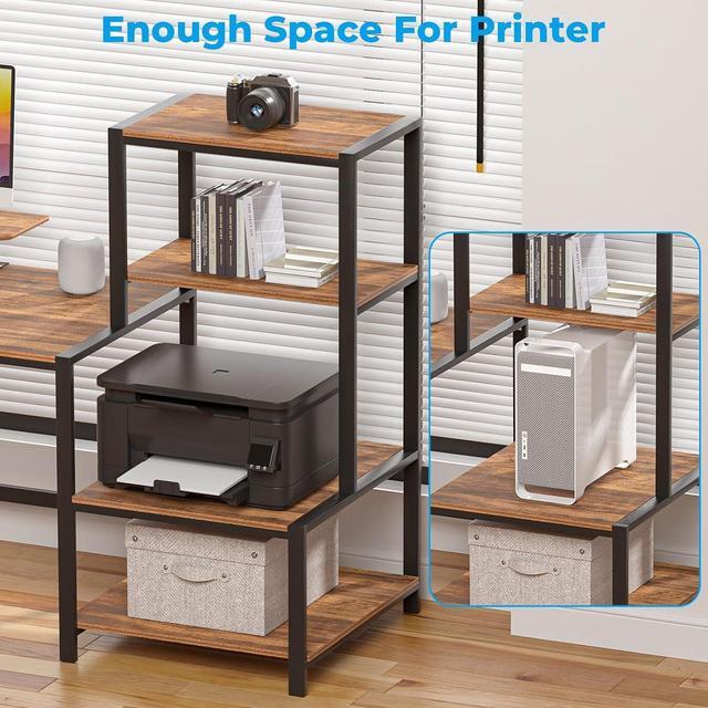 Alt view image 4 of 7 - GreenForest Computer Desk with Storage Printer Shelf,67 inch Reversible Home Office Desk Large Study Writing Table with Movable Monitor Stand and 2 Headphone Hooks for PC Gaming Working, Walnut