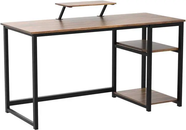 Alt view image 4 of 7 - GreenForest Computer Home Office Desk with Monitor Stand and Reversible Storage Shelves,55 inch Modern Simple Writing Study PC Work Table,Walnut