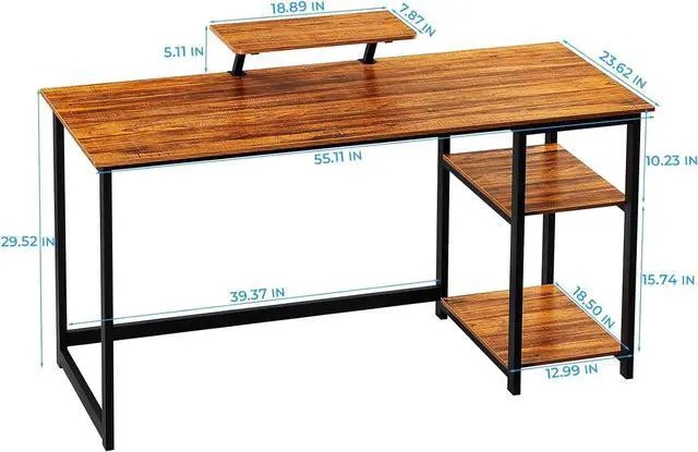 Alt view image 7 of 7 - GreenForest Computer Home Office Desk with Monitor Stand and Reversible Storage Shelves,55 inch Modern Simple Writing Study PC Work Table,Walnut