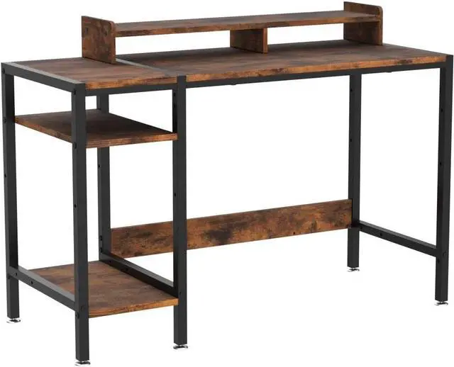 Alt view image 4 of 6 - Computer Desk - 39 Gaming Desk, Home Office Desk with Storage, Small Desk with Monitor Stand, Rustic Writing Desk for 2 Monitors, Adjustable Storage Space, Modern Design Corner Table.