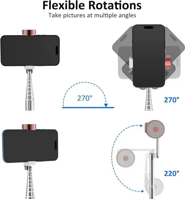 Alt view image 4 of 7 - CellphoneTripod with Remote, Aluminum Alloy Selfie Stick Tripod, Best Foldable Mini Extendable Tripod Stand 270° Rotation Compatible with iPhone/Android Travel Essentials