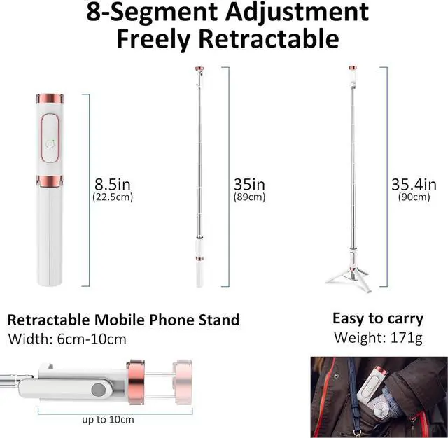 Alt view image 5 of 7 - CellphoneTripod with Remote, Aluminum Alloy Selfie Stick Tripod, Best Foldable Mini Extendable Tripod Stand 270° Rotation Compatible with iPhone/Android Travel Essentials