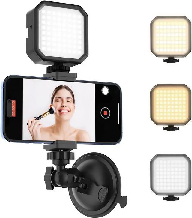 Main image of Suction Cup Phone Mount with Rechargeable Light, Mirror Phone Holder with Light Shower Bathroom Kitchen, Mirror Tripod for TikTok YouTube Instagram Make Up Pics Video Content Creator