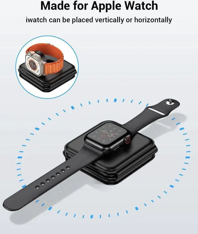 Alt view image 2 of 7 - Wireless Charger, Magnetic Foldable 3 in 1 Mag-Safe Charger, Fast Travel Wireless Charging Station for iPhone 16/15/14/13/12/ Series,for iWatch,for AirPods (Adapter Included)