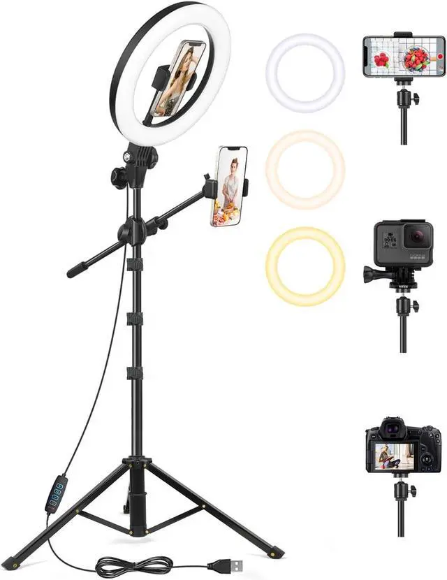 Main image of LUXSURE Selfie Ring Light with Stand and Phone Holder, Ring Light Tripod for iPhone, Overhead Phone Mount 10.5" with Phone Stand, Tripod with Light for Live Stream/Makeup/YouTube/TikTok/Cooking