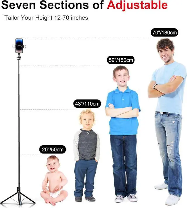 Alt view image 2 of 7 - Selfie Stick Phone Tripod with Remote and LED Fill Lights - ASHINER 70 inch Heigh Cell Phone Holder for Travel, Vlogging, Live Streaming Video and Photos,Phone Stand Compatible with iPhone and Android