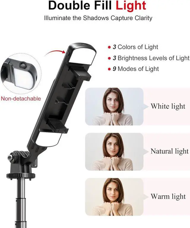 Alt view image 4 of 7 - Selfie Stick Phone Tripod with Remote and LED Fill Lights - ASHINER 70 inch Heigh Cell Phone Holder for Travel, Vlogging, Live Streaming Video and Photos,Phone Stand Compatible with iPhone and Android