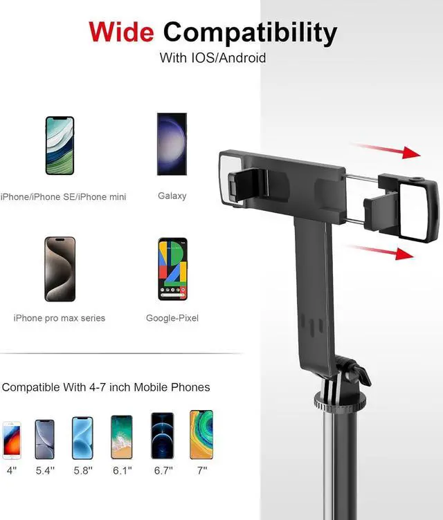 Alt view image 7 of 7 - Selfie Stick Phone Tripod with Remote and LED Fill Lights - ASHINER 70 inch Heigh Cell Phone Holder for Travel, Vlogging, Live Streaming Video and Photos,Phone Stand Compatible with iPhone and Android