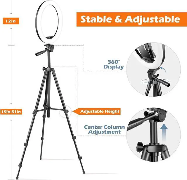 Alt view image 5 of 6 - Sensyne 12'' Ring Light with Tripod Stand, LED Selfie Ring Light with Stand and Phone Holder for Photography/Recording/YouTube/TikTok, Compatible with All Cell Phones/Cameras