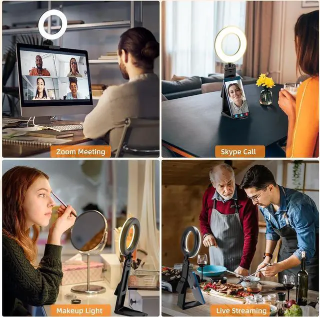 Alt view image 7 of 7 - Ring Light for Computer Laptop,Video Conference Lighting kit for Zoom Meetings,5" Small Led Selfie Light Portable Ring Light with Stand,Cell Phone Holder Desktop Ring Light for Skype Call