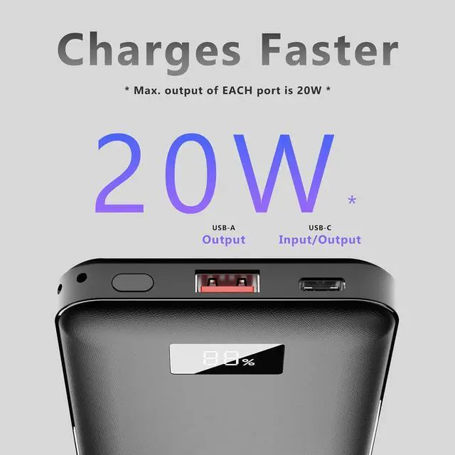 Alt view image 3 of 7 - 2-Pack 20W PD USB C Portable Charger 10000mAh Type-C Fast Charging Battery Pack Charger with Digital Display Power Bank for iPhone 15/14/13/12/... Series /Google Pixel/Moto/LG