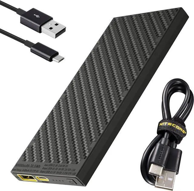 Main image of NB10000 Gen II (Gen 2) Ultra-Slim Power Bank 10000mAh QC Quick-Charge USB and USB-C Dual Outputs with Cables for Phones Flashlights and Headlamps (Black) Dual Cable Bundle
