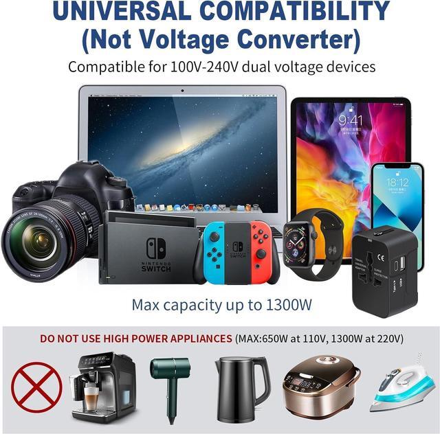 Alt view image 7 of 7 - Travel Adapter with USB C, Universal All in One Worldwide Travel Adapter Power Converters Wall Charger AC Power Plug Adapter USB Type C Charging Ports for USA EU UK AUS Black