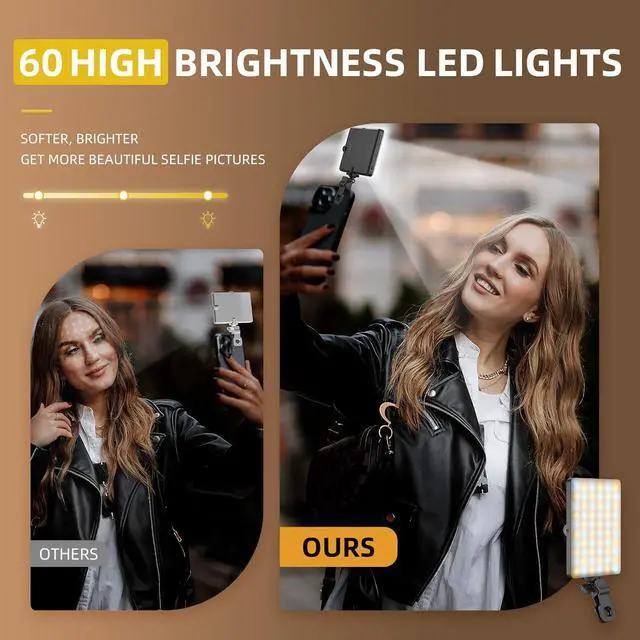 Alt view image 2 of 7 - Selfie Light for Phone, 60 LED Phone Light with Rechargeable Clip and Adjusted 3 Light Modes, 2000mAh Video Light for Phone iPad, Laptop, Makeup, TikTok, Selfie, Vlog, Video Conference