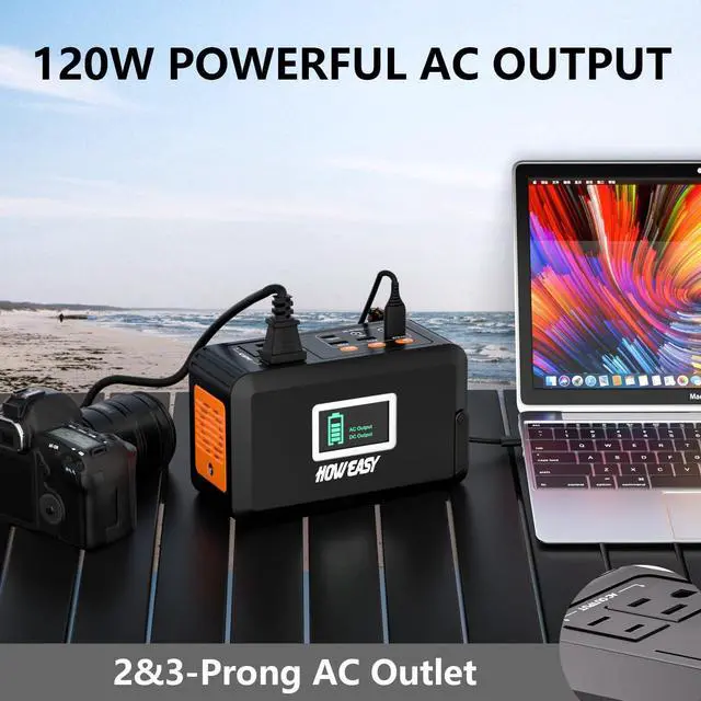 Alt view image 2 of 7 - HOWEASY 120W Portable Power Bank, 88WH/24000mAh Portable Laptop Charger Battery Backup with 2 110V/120W AC Socket/ 3 DC Ports/2 USB QC3.0/LED Light for CPAP Outdoor Camping Trip Hunting Emergency