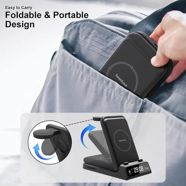 Alt view image 3 of 7 - Charging Station for Samsung S24 Ultra, Wireless Charger for Samsung Galaxy S24+/S24/S23 Ultra/S23/S22/Note 20, Galaxy Watch 6/6 Classic/5/5 Pro/4, Galaxy Buds 2 Pro/Pro (for Travel)