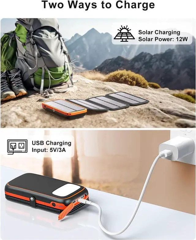 Alt view image 7 of 7 - Solar Charger Power Bank  27000mAh USB C Solar Phone Charger with 3 USB Outputs with 4 Foldable Solar Panels Battery Pack Charger Compatible with Most Smart Phone