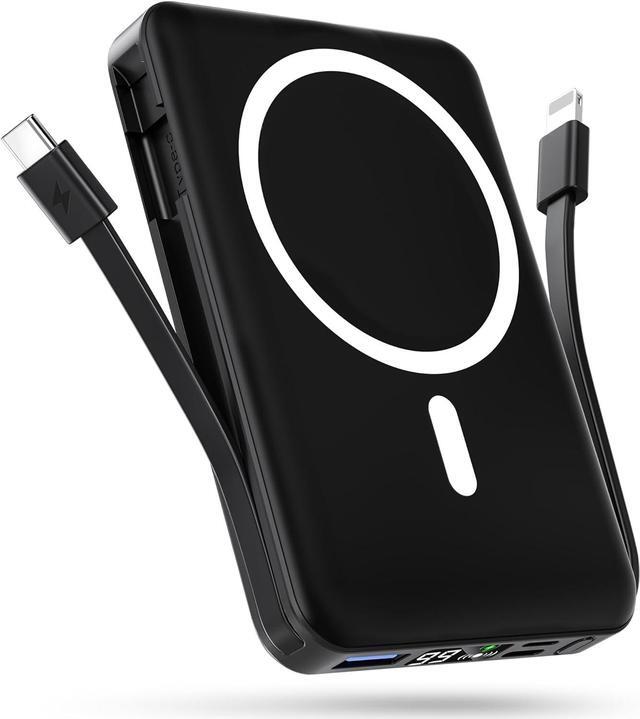 Main image of for Magsafe Battery Pack 10000mAh Magnetic Power Bank Built-in USB C Lighting Cables 22.5W PD Fast Charging LED Display Wireless Portable Charger for iPhone 16/15/14/13/12/ All Series-Black