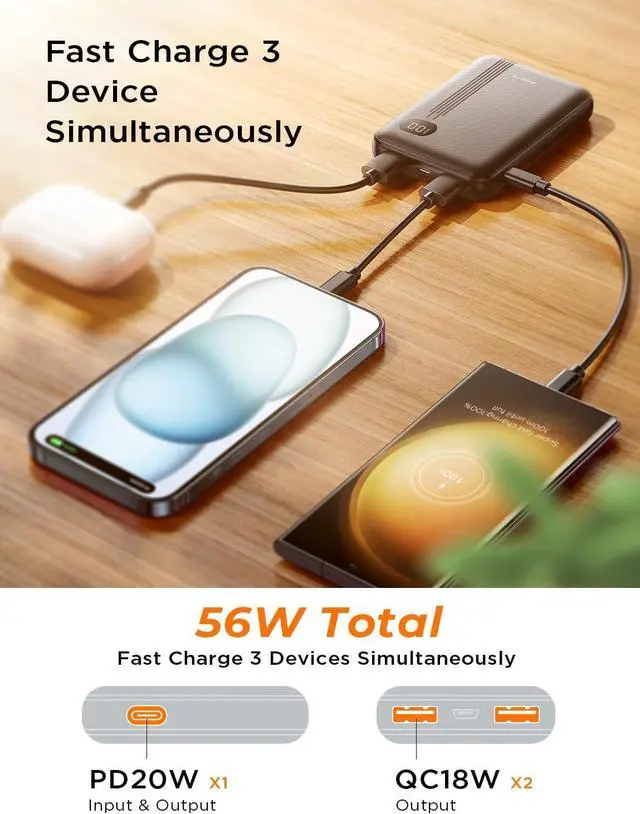 Alt view image 3 of 7 - AINOPE Small Portable Charger for iPhone, Mini 10000mAh Power Bank,20W PD Fast Mini Mobile Power Bank,Small Portable Charger Power Bank for iPhone 15/14/13/12/11/XR/8/7/6 etc,Samsung Galaxy Android