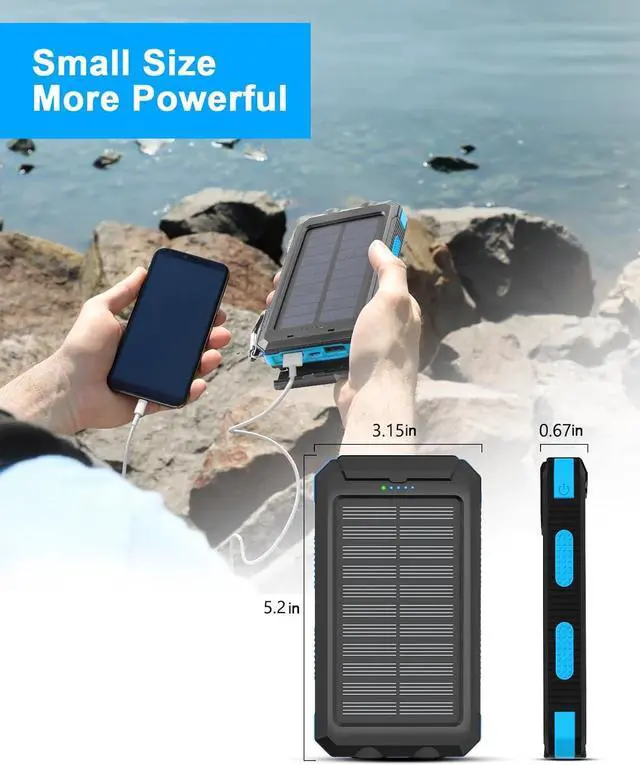 Alt view image 4 of 7 - Solar Power Bank Portable Charger 38800mah Waterproof Battery Backup Charger Solar Panel Charger with Dual LED Flashlights Suitable for Outdoor Camping Travel