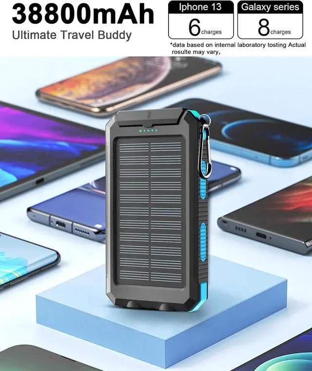 Alt view image 5 of 7 - Solar Power Bank Portable Charger 38800mah Waterproof Battery Backup Charger Solar Panel Charger with Dual LED Flashlights Suitable for Outdoor Camping Travel