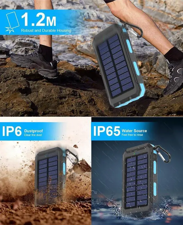 Alt view image 6 of 7 - Solar Power Bank Portable Charger 38800mah Waterproof Battery Backup Charger Solar Panel Charger with Dual LED Flashlights Suitable for Outdoor Camping Travel
