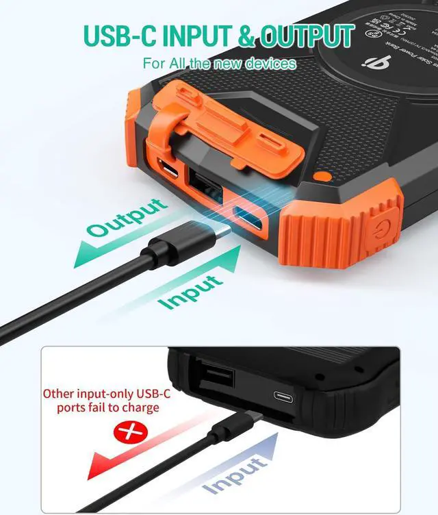 Alt view image 4 of 7 - Solar Charger Power Bank 10 000mAh Portable Wireless Charger 20W Fast Charging External Battery Pack with USB C for Cell Phones Solar Panel Charger with Dual Flashlight for Camping