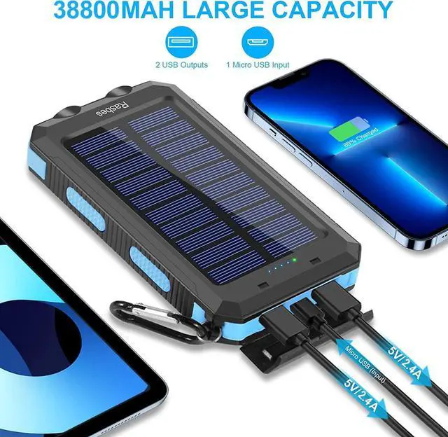 Alt view image 2 of 7 - Solar Charger, 38800mAh Portable Solar Power Bank IPX5 Waterproof with Built-in Solar Panel Charger and LED Flashlight, Solar Phone Charger Battery Pack for All CellPhones.