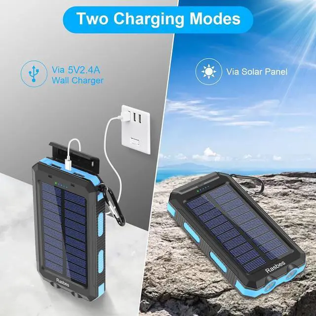 Alt view image 3 of 7 - Solar Charger, 38800mAh Portable Solar Power Bank IPX5 Waterproof with Built-in Solar Panel Charger and LED Flashlight, Solar Phone Charger Battery Pack for All CellPhones.
