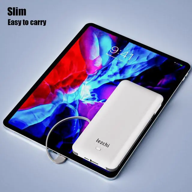 Alt view image 5 of 6 - Portable Power Bank, Ultra Slim 10000mAh Portable Charger, USB C External Battery Pack with Built-in AC Plug, Charging Cable, Output Port, Compatible with All Kinds of Cellphones