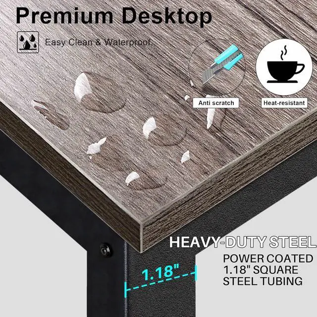 Alt view image 6 of 7 - Aquzee Desk with Hutch Bookshelves, Computer Desk with 3 Tiers Storage Shelves, Space Saving Design Black Metal Legs Desk with Grey Board, Easy Assemble