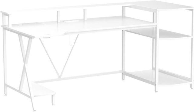 Alt view image 4 of 7 - SEDETA White Gaming Desk 70.8'' with LED Lights and Storage Shelves, Computer Desk with Monitor Stand, Power Outlets and Cup Holder, Large PC Gamer Desk, Gaming Table for Bedroom, Living Room