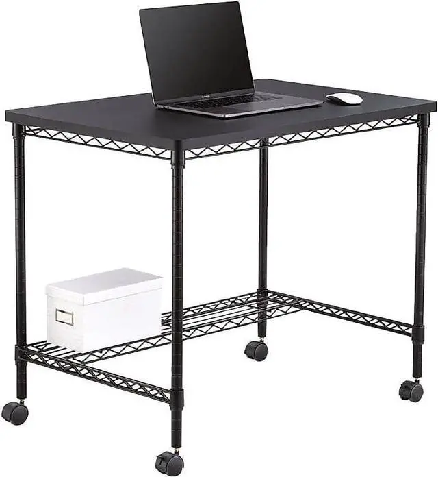 Alt view image 2 of 3 - Safco Products 5203BL Mobile Home Office, Kitchen & Garage Wire Desk, Steel Frame, Multi-Use Melamine Top, Wheeled or Stationary Base, Great for Apartments and Dorms, Black