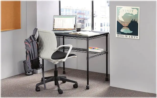 Alt view image 3 of 3 - Safco Products 5203BL Mobile Home Office, Kitchen & Garage Wire Desk, Steel Frame, Multi-Use Melamine Top, Wheeled or Stationary Base, Great for Apartments and Dorms, Black
