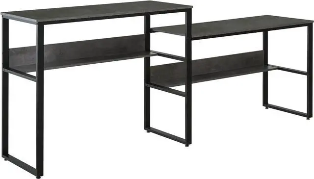 Main image of HOMCOM 86.5 Inch Two Person Desk Double Computer Table Writing Desk with Open Shelves Long Storage Workstation for Home Office Gray