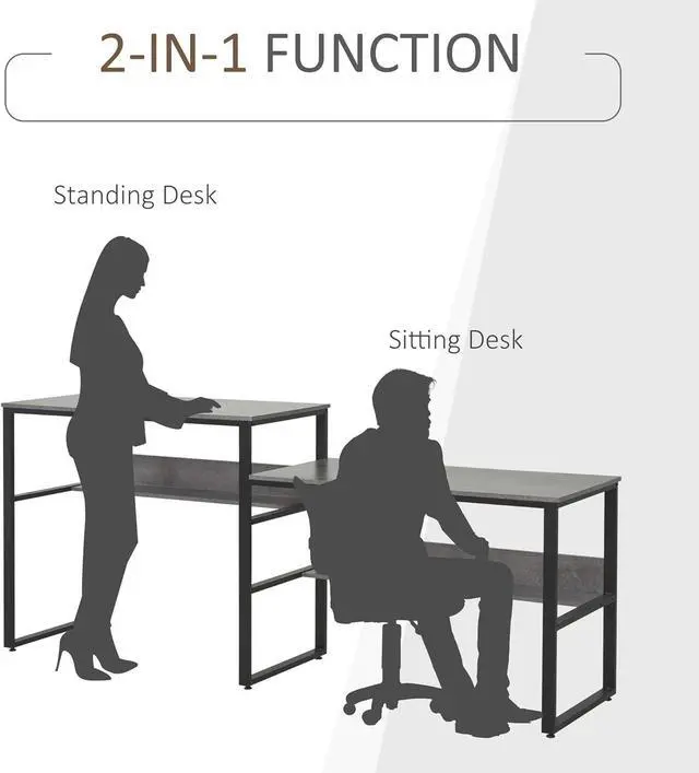 Alt view image 4 of 7 - HOMCOM 86.5 Inch Two Person Desk Double Computer Table Writing Desk with Open Shelves Long Storage Workstation for Home Office Gray