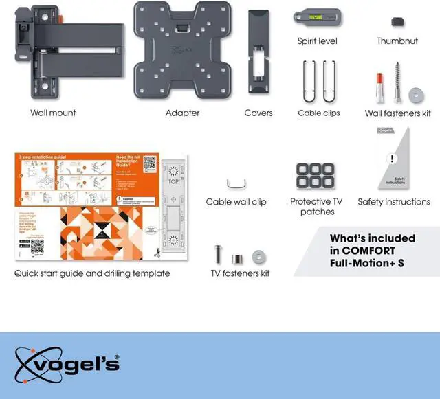 Alt view image 7 of 7 - Vogel's TVM 3445 Full-Motion TV Wall Bracket for 32-65 inch TVs, Max. 55 lbs, Swivels up to 180º, Full-Motion TV Wall Mount, Max. VESA 400x400, Universal Compatibility