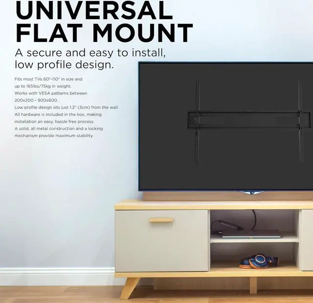 Alt view image 2 of 7 - APEX by Promounts UF-PRO400 UF-PRO400 60-inch to 100-Inch Extra-Large Flat TV Wall Mount Black, Silver